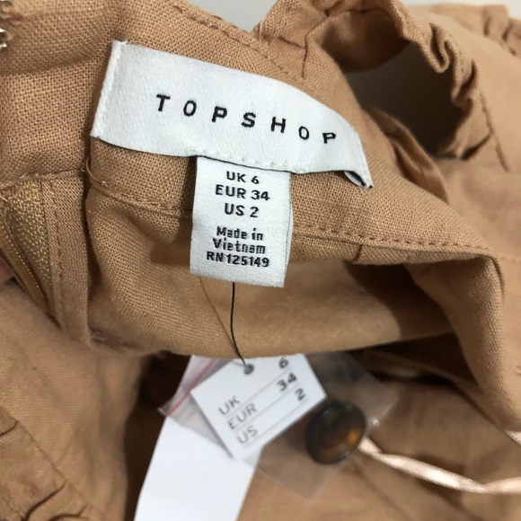 NWT Topshop Linen Jumper Mini Dress Tan 2 - Picture 7 of 9